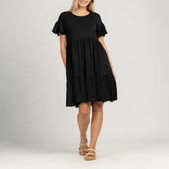 SOLERA – DAMENKLEID MIT KURZEN GEFALTETEN ÄRMELN